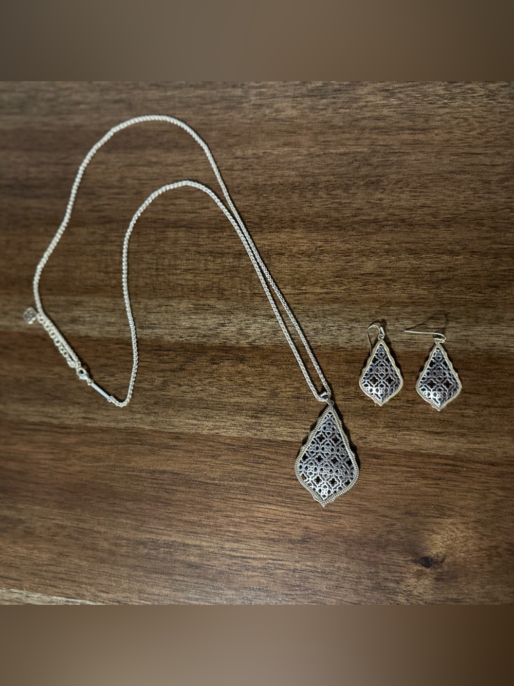 Kendra Scott Silver Filigree Necklace & Earrings Set
